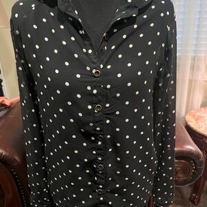 Fun & Flirt Black Blouse with White Dots